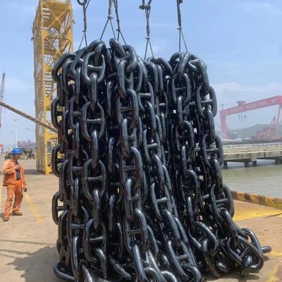 68mm Marine Anchor Chains High Strength Alloy Steel Spray Paint Deep Sea Anchoring