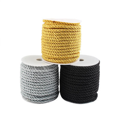 3-Strand Polyester Twist Rope Black Gold White 5mm 6mm Marine Ropes in Packaging High Strength Feature