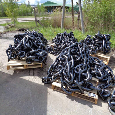 Black Coated Stud or Studless Marine Anchor Chain Ring Steel Forging Mooring Chain