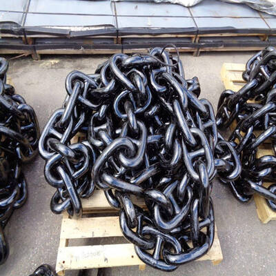 Black Coated Stud or Studless Marine Anchor Chain Ring Steel Forging Mooring Chain