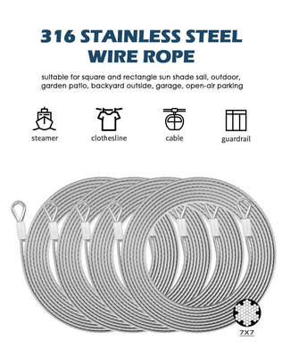 Galv 12mm 3 Ton 4t Stainless Steel Wire Rope Lifting Sling Ss316l 14mm No Rotation 7x7 Sling Rope Wire With Thimble Ferrules