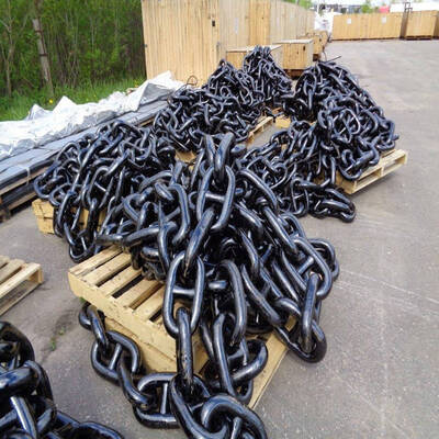 Black Coated Stud or Studless Marine Anchor Chain Ring Steel Forging Mooring Chain
